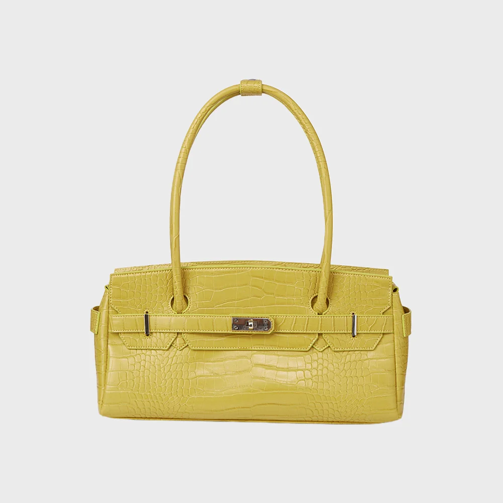 CROCODILE PATTERN TWO-WAY BAG IN MUSTARD