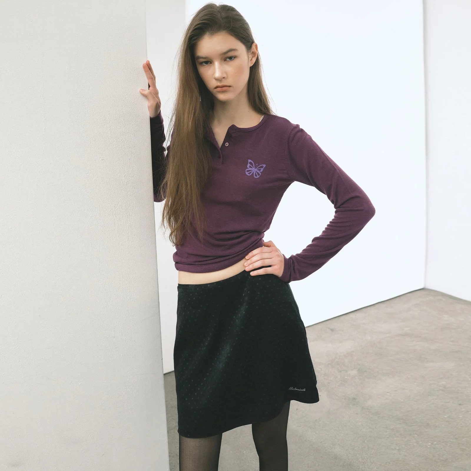 DOT VELVET MINI SKIRT_BLACK