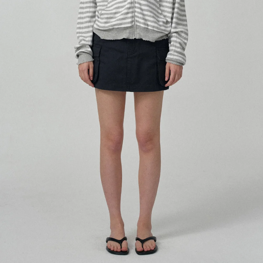 Heather Cargo Mini Skirt_Navy