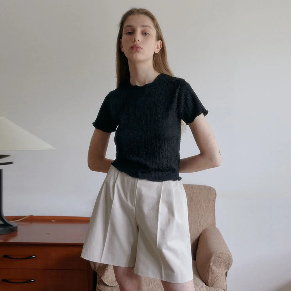 Wrinkle Lettuce-Edge T-Shirts (Black)