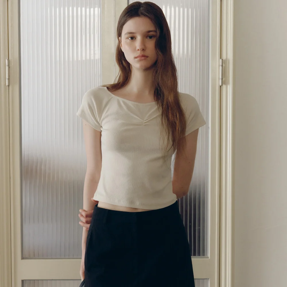 Miel Shirring T-shirt (Cream Beige)