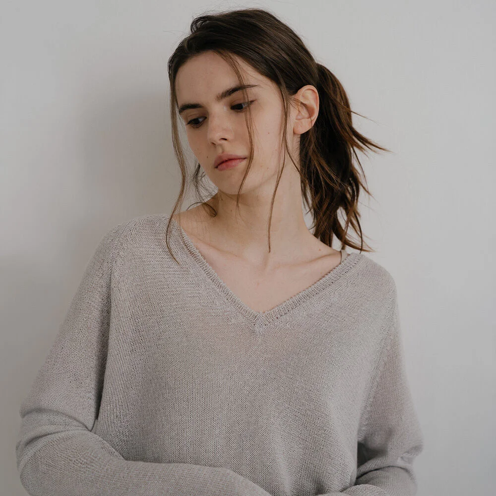 Paper v-neck knit _Light gray