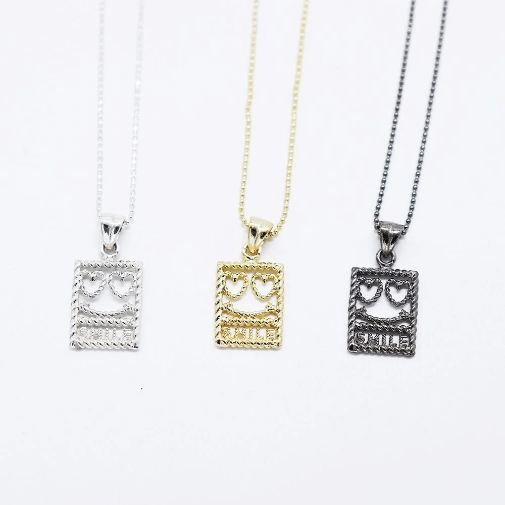 BONBEAU Kitsch square smile Necklace 銀色 笑臉 方形 鏈條 頸鏈
