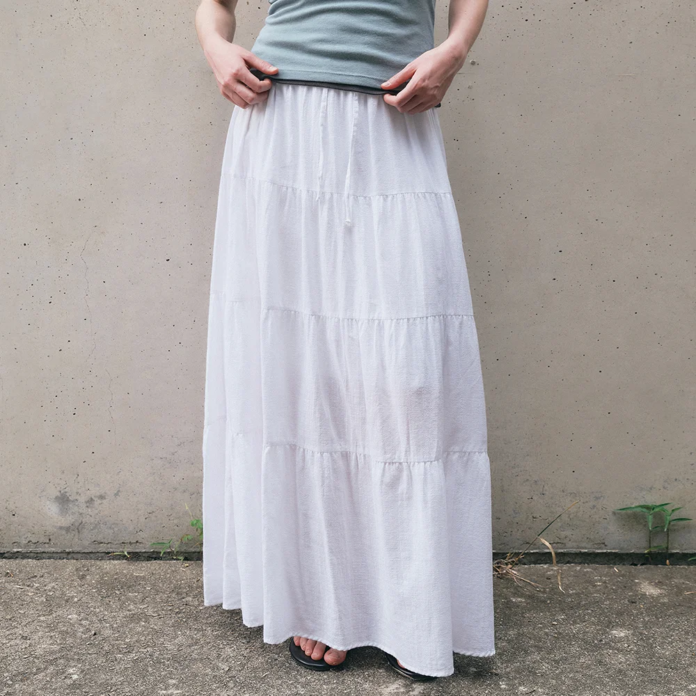 Strap tiered maxi skirt_White