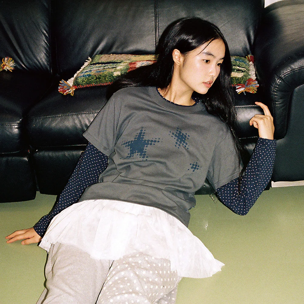 STAR DOT LAYERD L/S TEE_CHARCOAL(IK2FFMT556A)