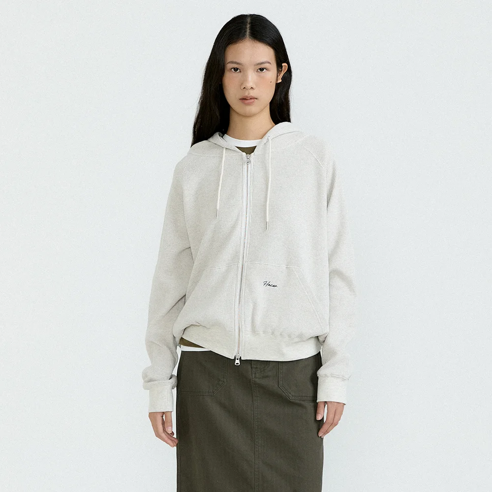 Waffle Hoody Zip-Up (Oatmeal)