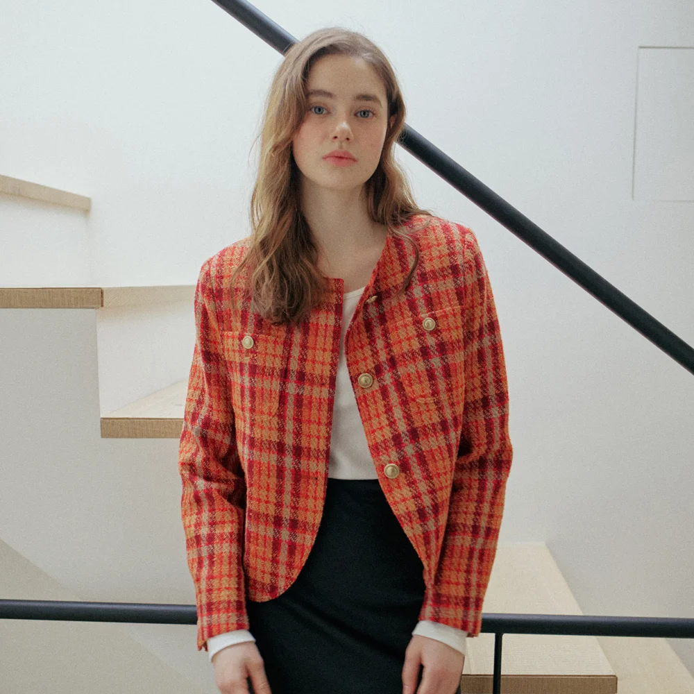 CHECK TWEED JACKET_RED