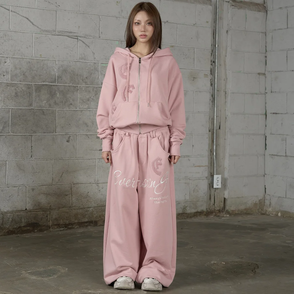 Scattered Logo Hood Zip Up - PINK
