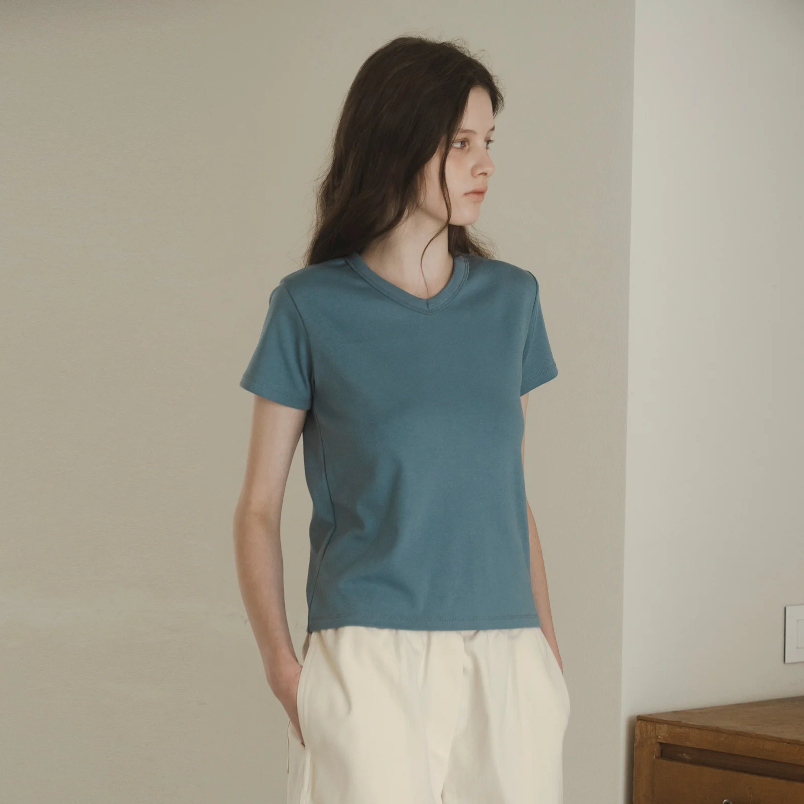 Essential V-neck Tee(Sky Blue)