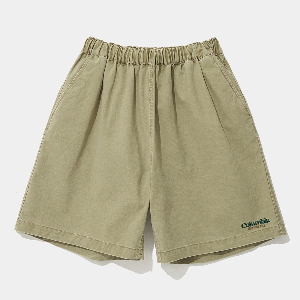 NYC EMB WASHED TWILL SHORTS PANTS_BEIGE