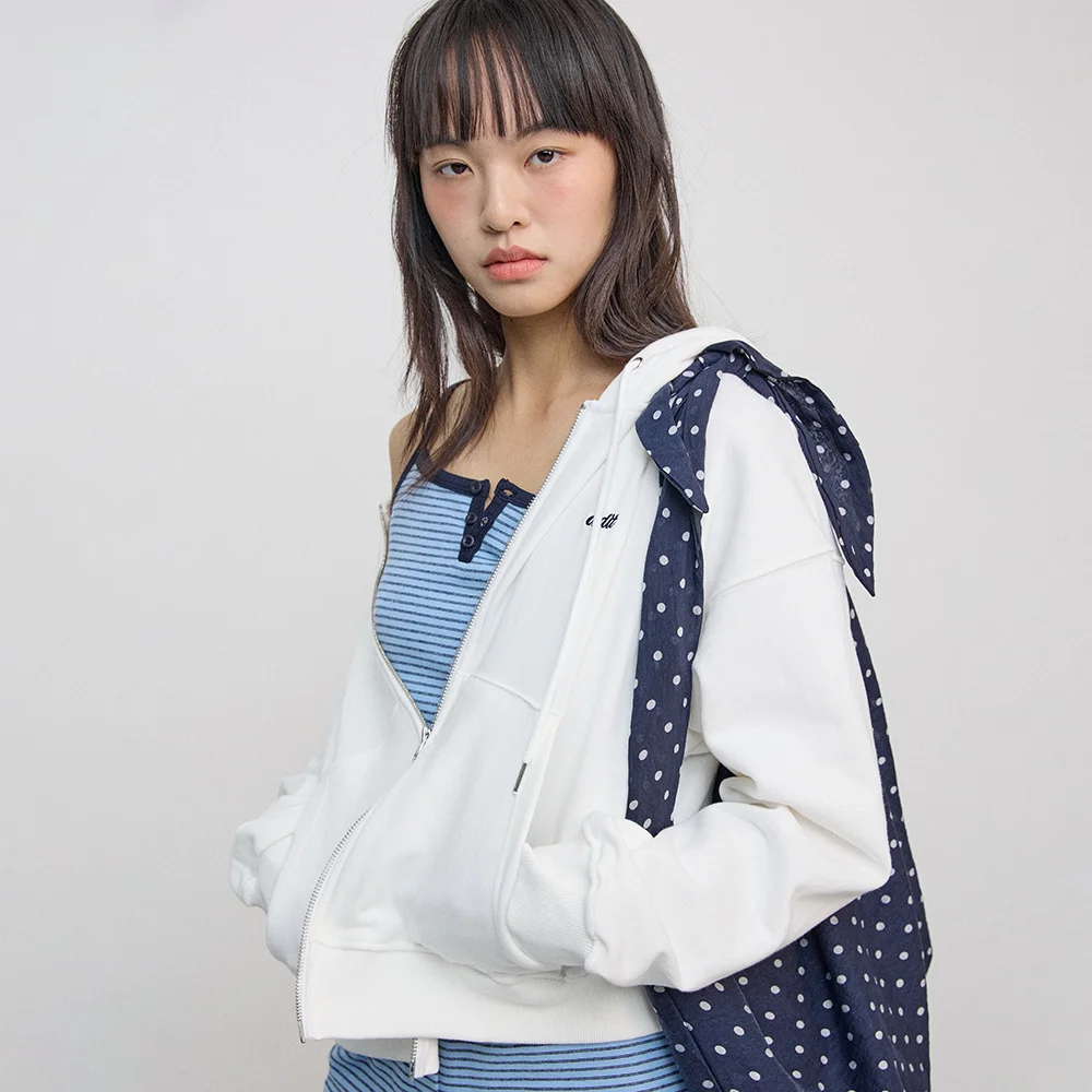 Two way logo hoodie zip up_ivory