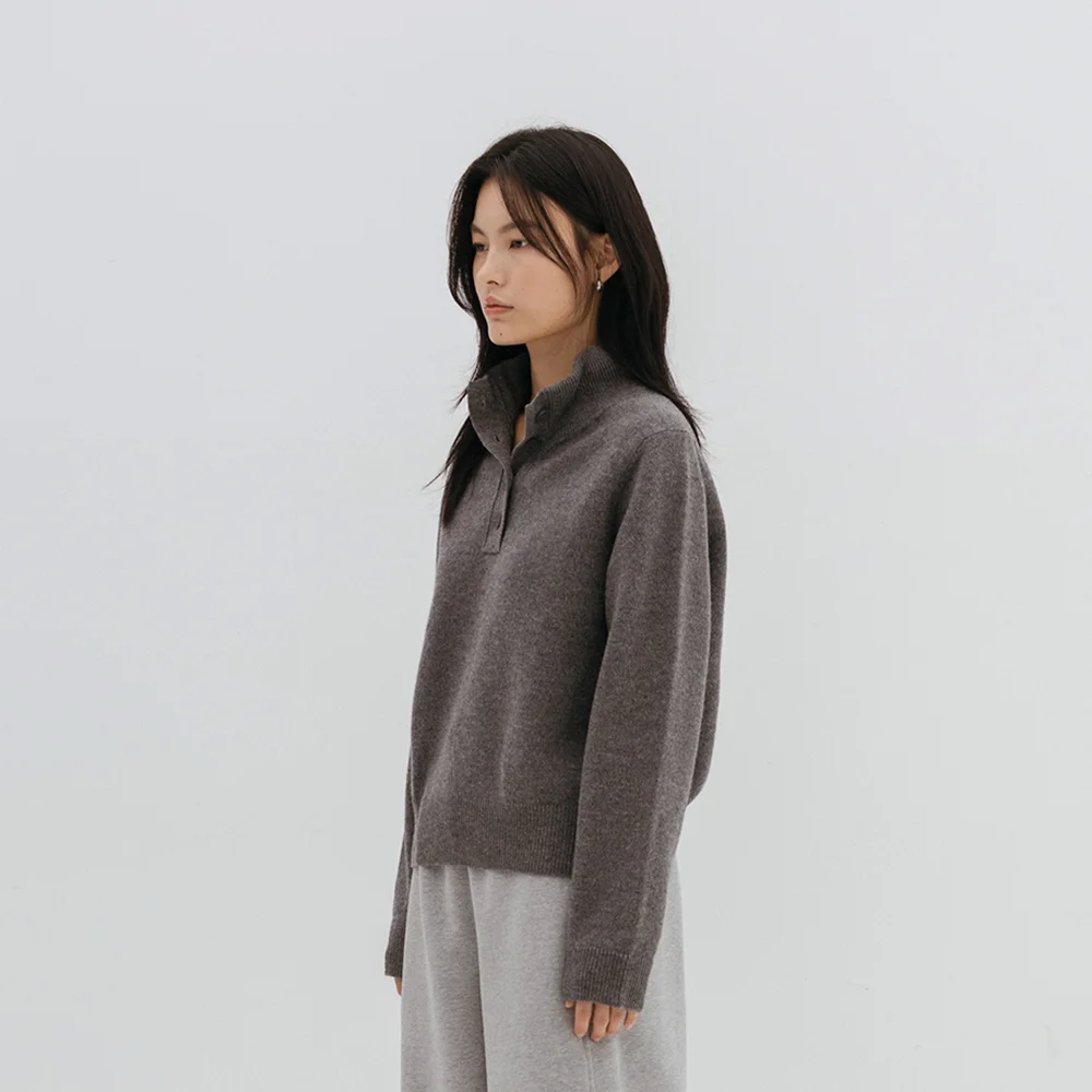 Essential Button-up Pullover(Grey)