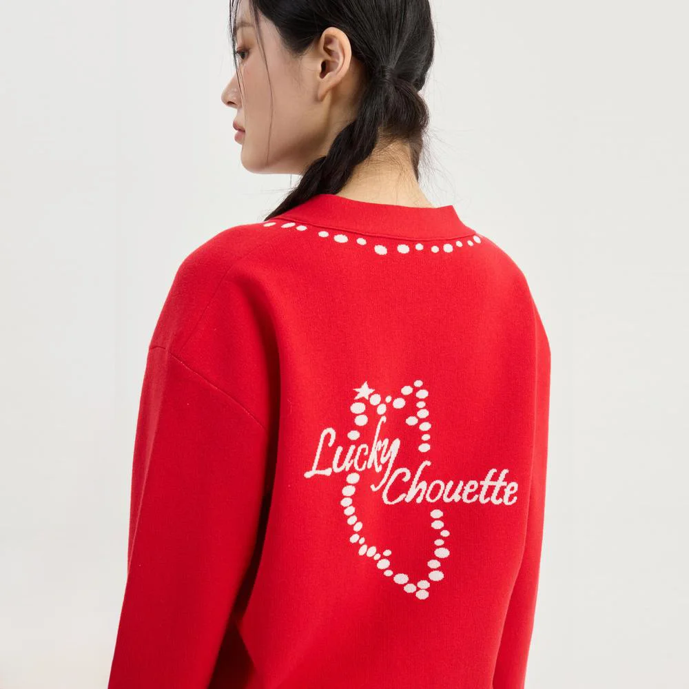 Dot Line Back Chouette Knit Cardigan (red) LFWCM26300REX