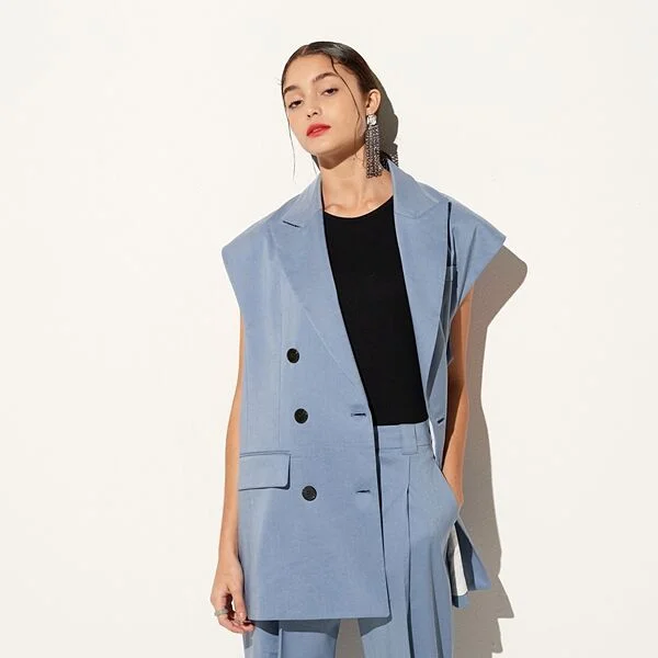 LINEN TAILORED VEST BLUE