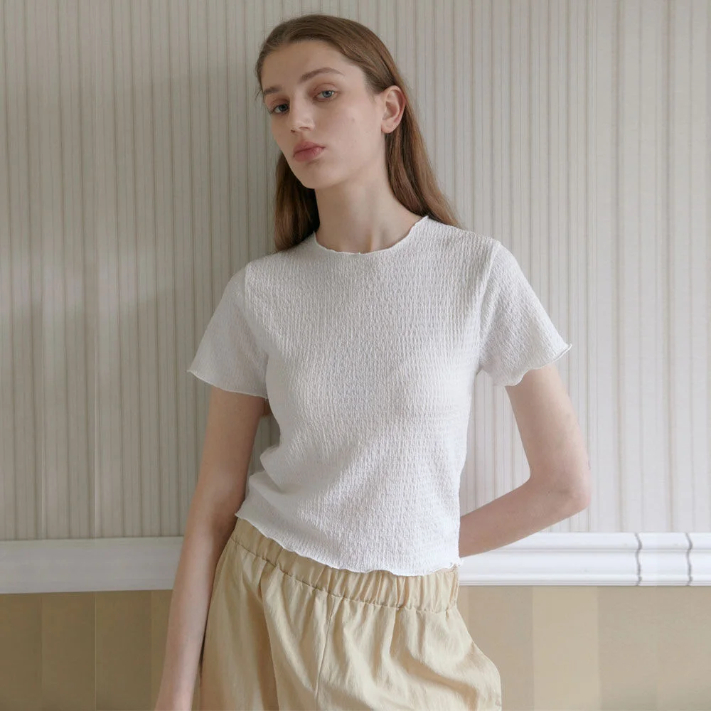 Wrinkle Lettuce-Edge T-Shirts (White)