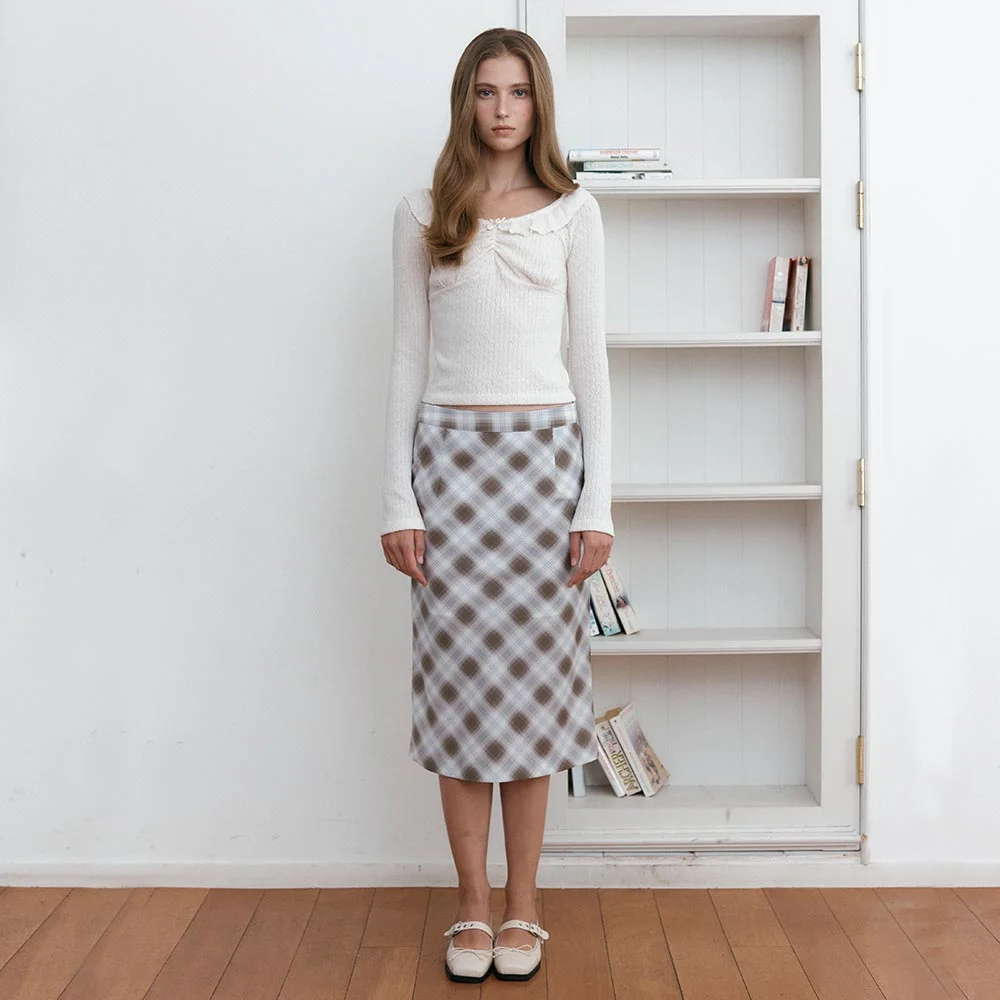 CHECK BIAS SKIRT (BEIGE)
