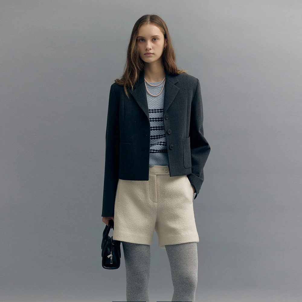 3-BUTTON CROP JACKET (dust gray)