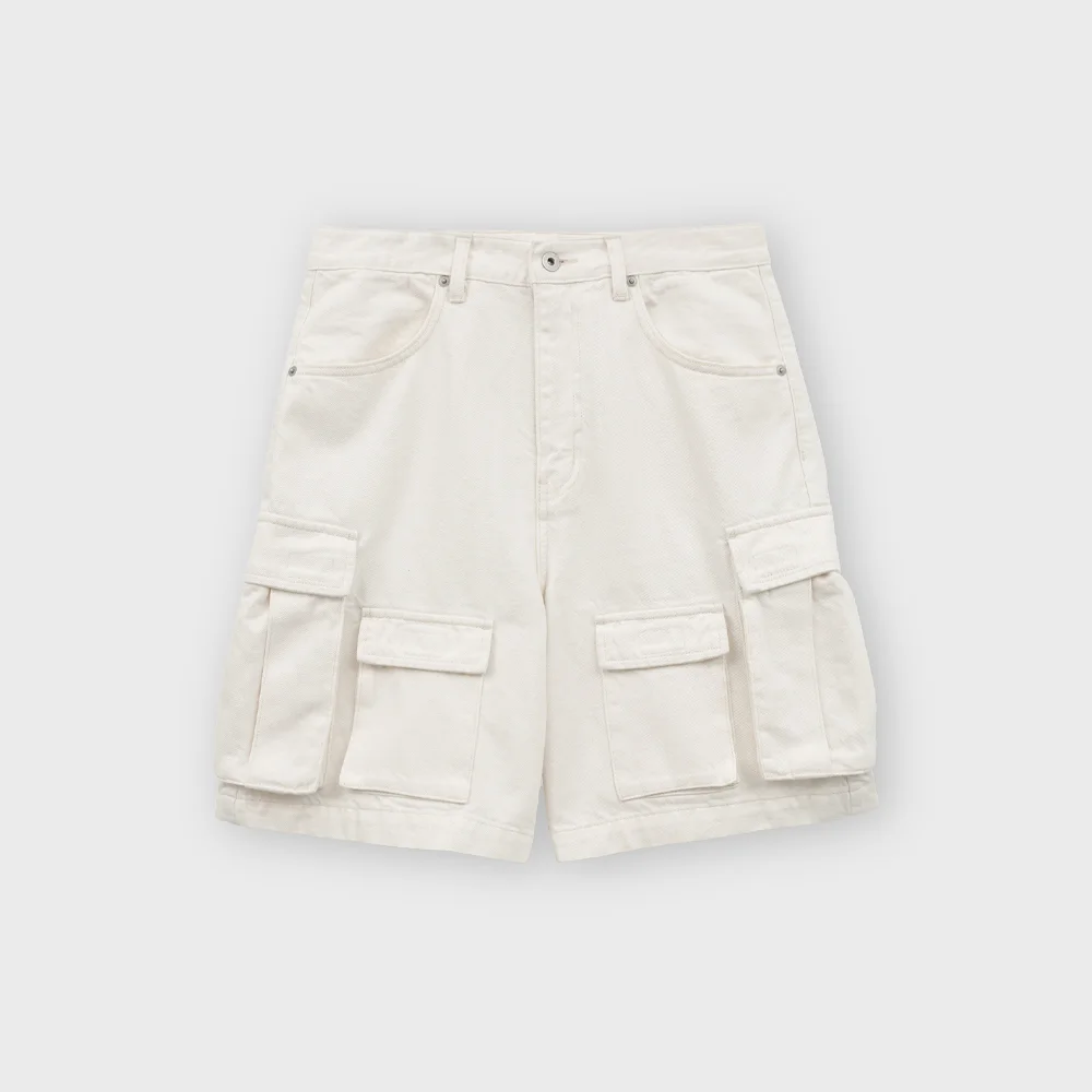 Military Denim Shorts, Ecru