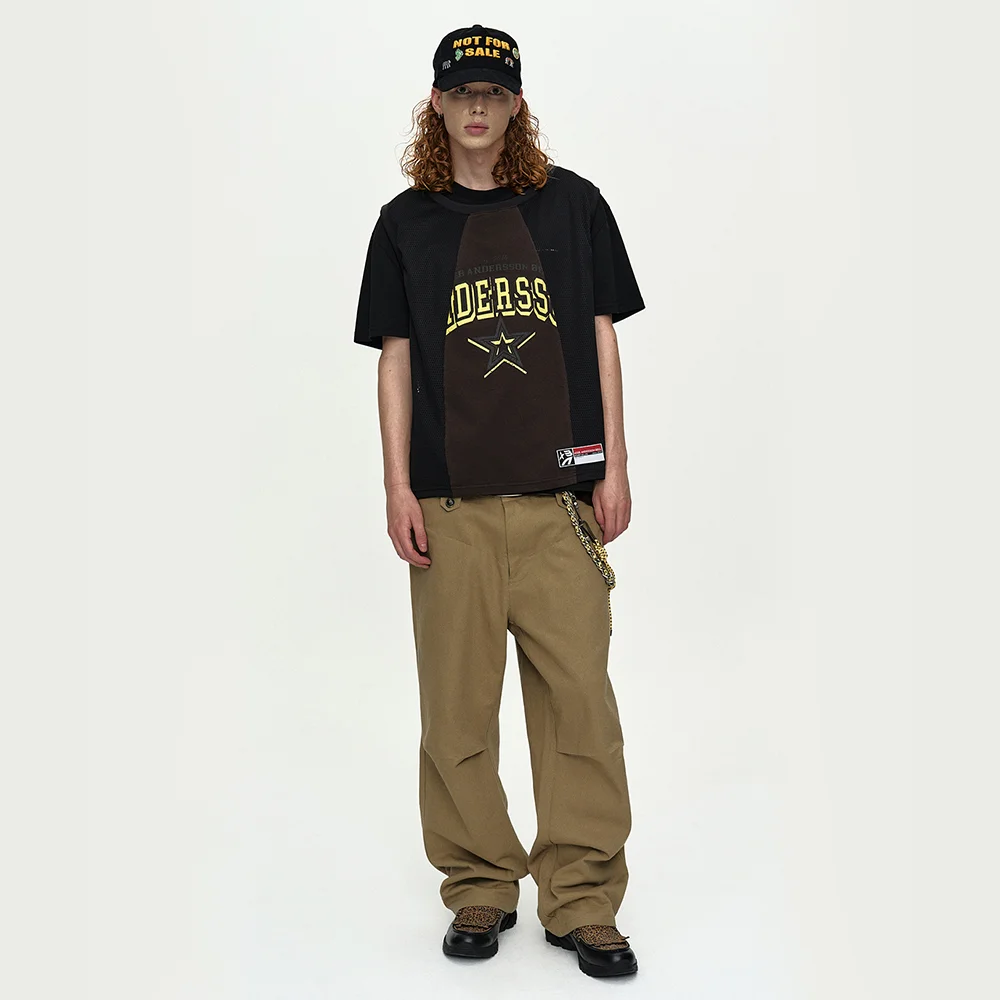 BASKETBALL JERSEY LAYERED T-SHIRT atb1429m(BLACK/BROWN)