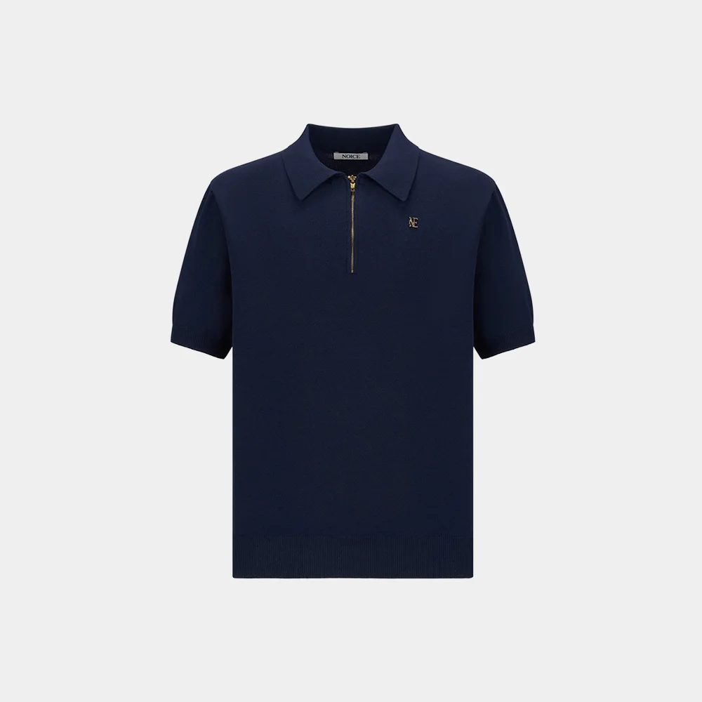 QUARTER-ZIP KNIT POLO SHIRT - DARK NAVY