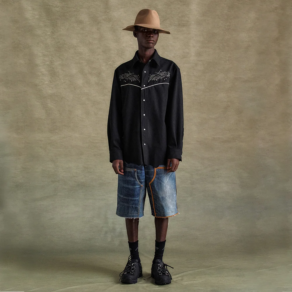 LEMMANS FAUX-SUEDE SHIRTS atb1236m(BLACK)
