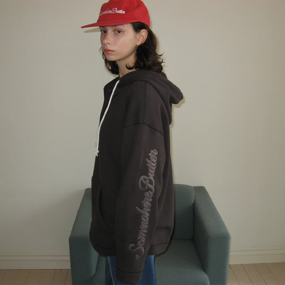 Bold Logo Button Hoodie - Charcoal
