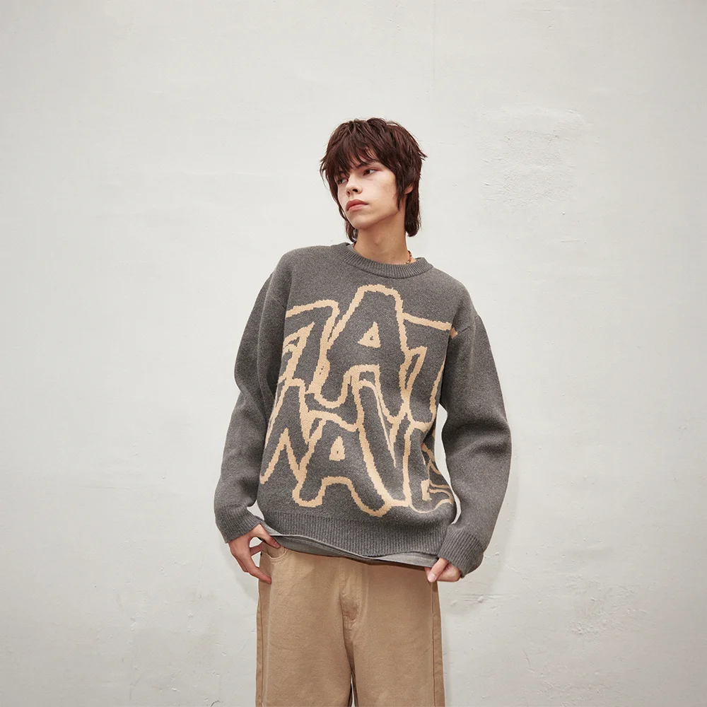 Ryef Wool Lettering Round Knit Charcoal