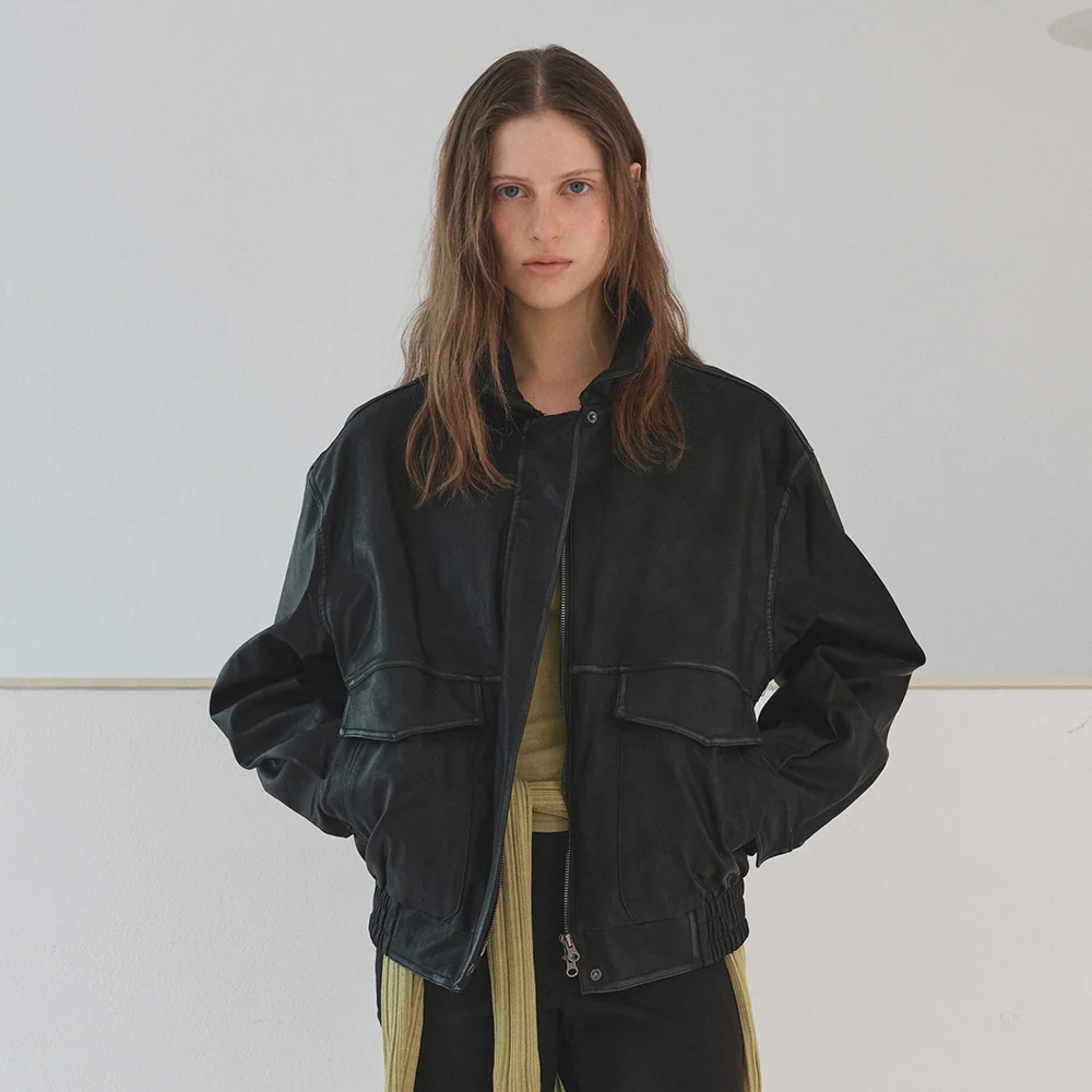 VINTAGE LEATHER BLOUSON JACKET (BLACK)
