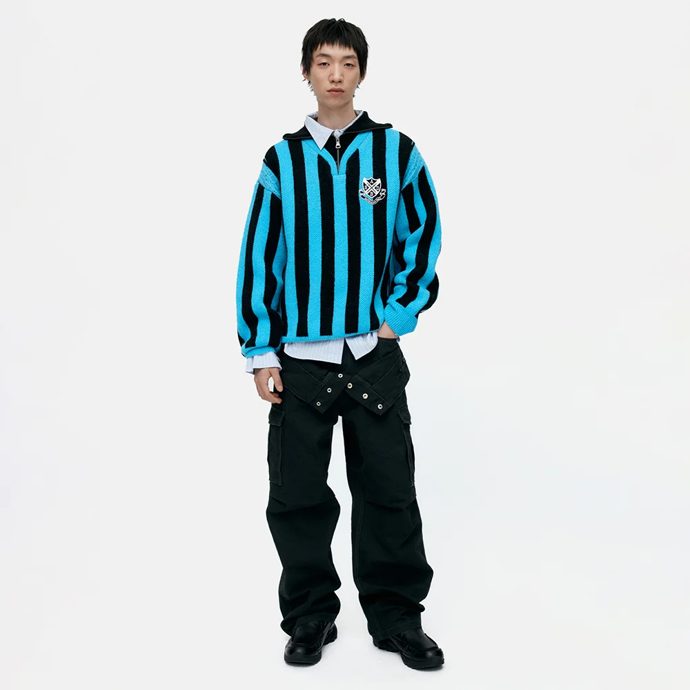 ADSB HALF ZIP-UP EMBLEM SWEATER atb1370m(BLUE)