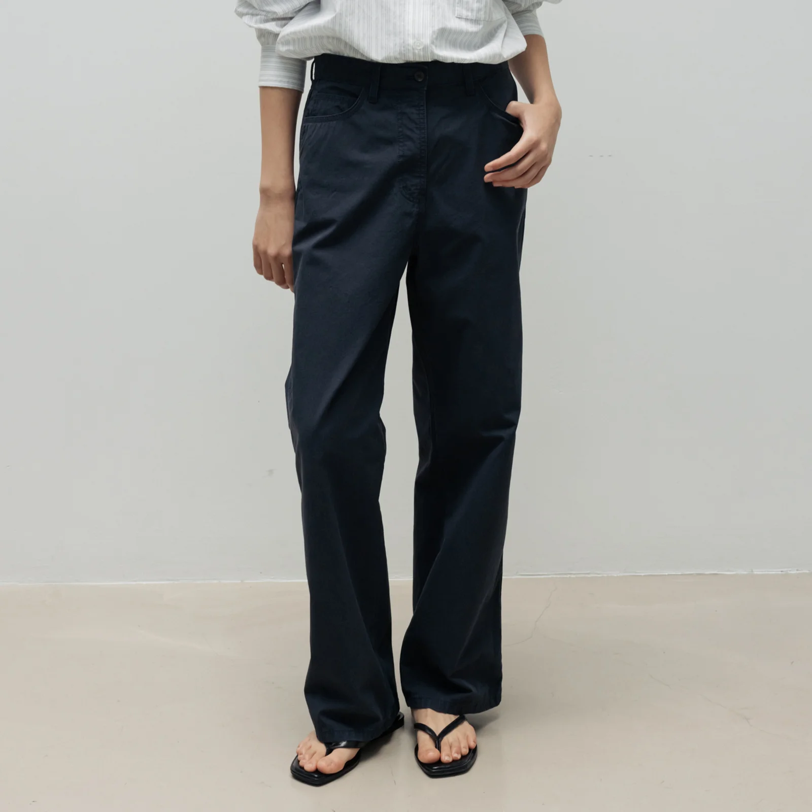 Washed Cotton Pants (Navy)