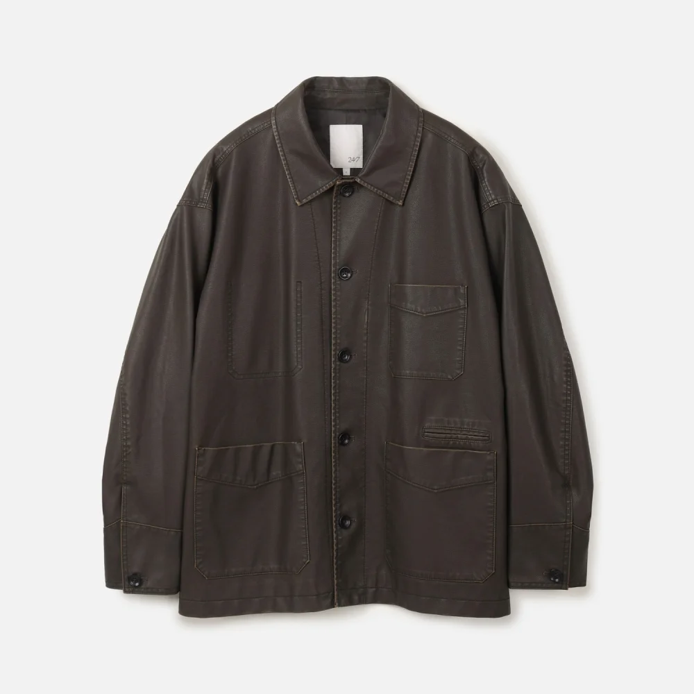 LEATHER FRENCH WORK JACKET DARK BROWN (247)