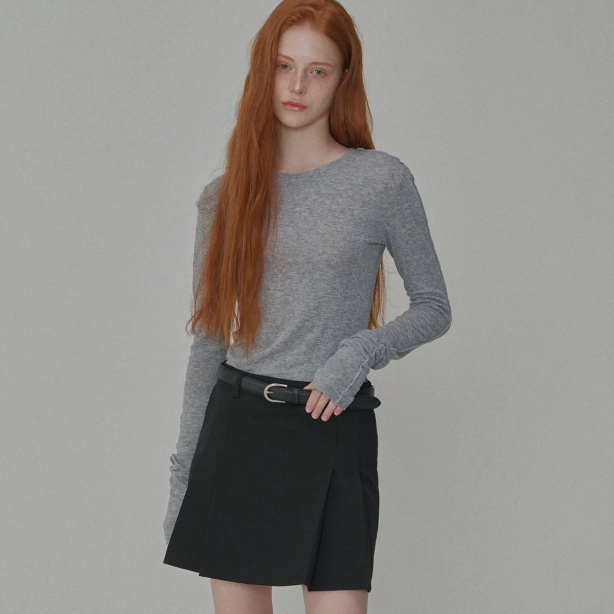 See-Through Wool Jersey T-shirt_Melage Gray