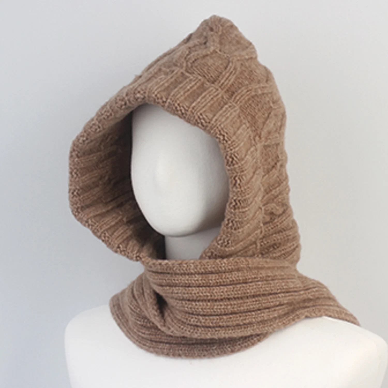 Twist Wool Brown Hood Muffler Hat 連帽圍巾