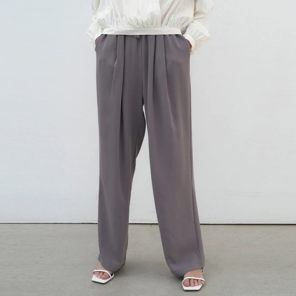 ELASTIC PINTUCK SLACKS_BEIGE GRAY