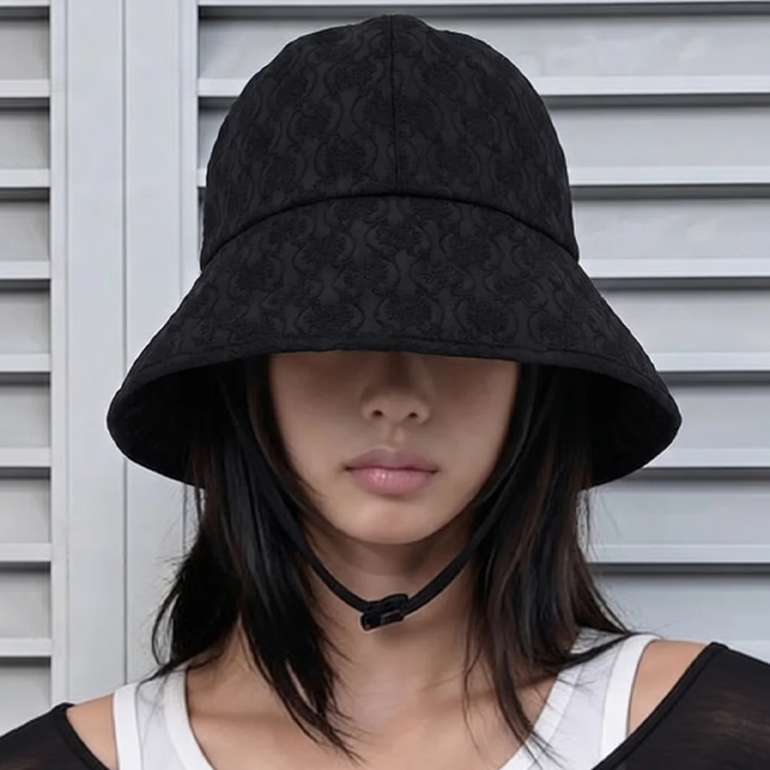 花卉 圖案 可拆卸 肩帶 寬版 女裝 漁夫帽 STRAP BUCKET / FLOWER PATTERN / MONO BLACK