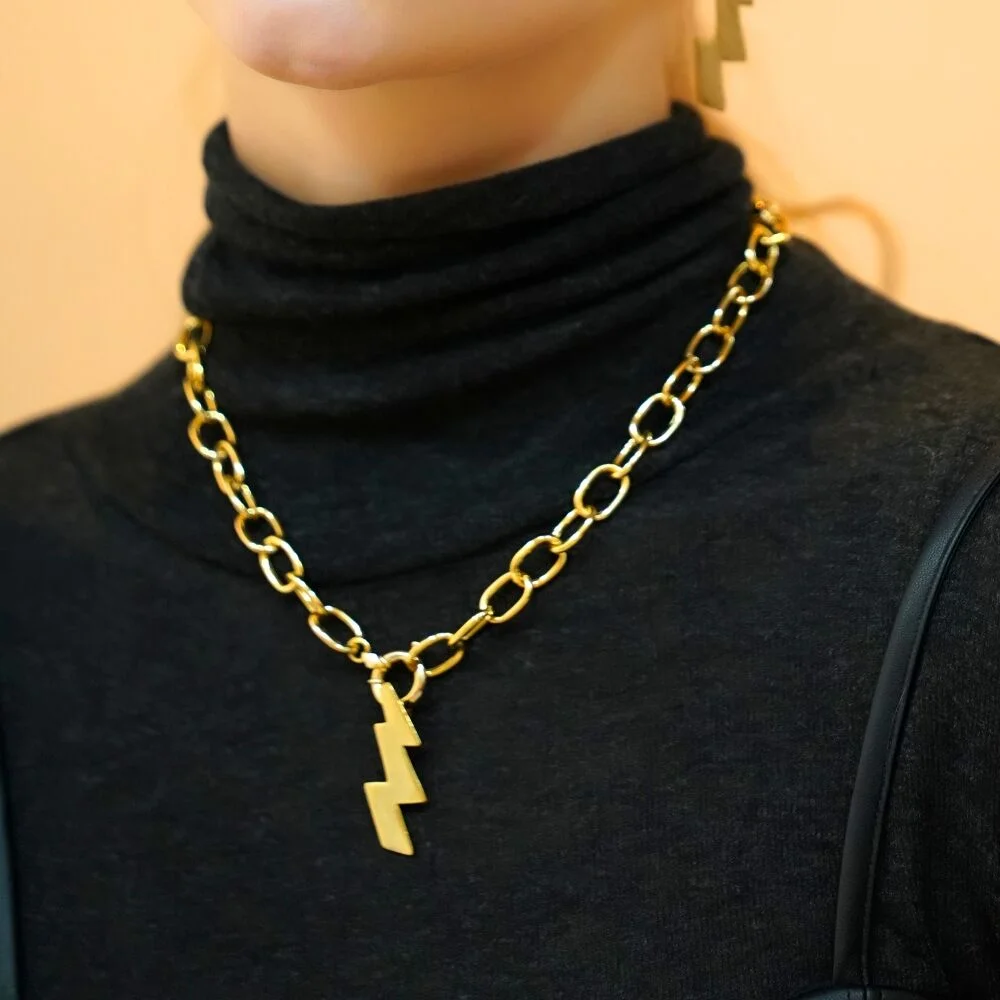 Edge pendant bold chain Necklace Thunder 吊飾 醒目 金色 鏈條 頸鏈