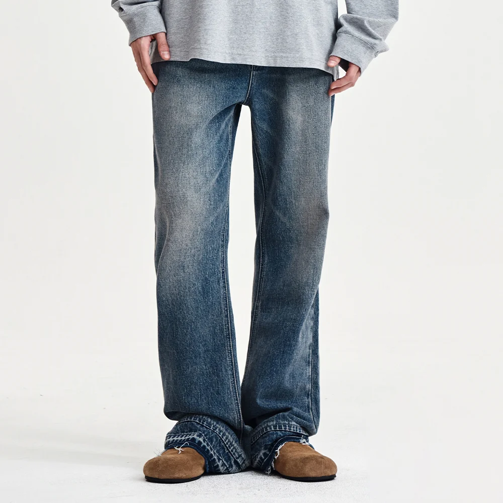 WASHED FLARE DENIM PANTS FOR MEN IN LIGHT BLUE