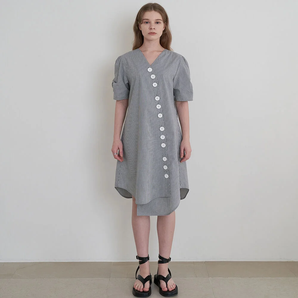 Unbalanced Stripe Dress (Grey)