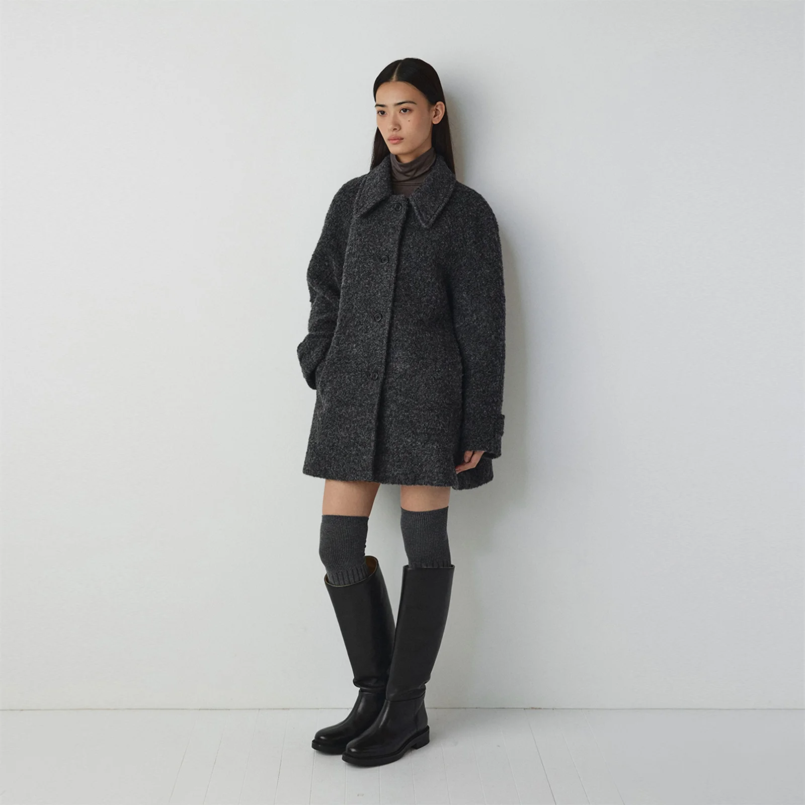 Boukle Half Coat-Charcoal
