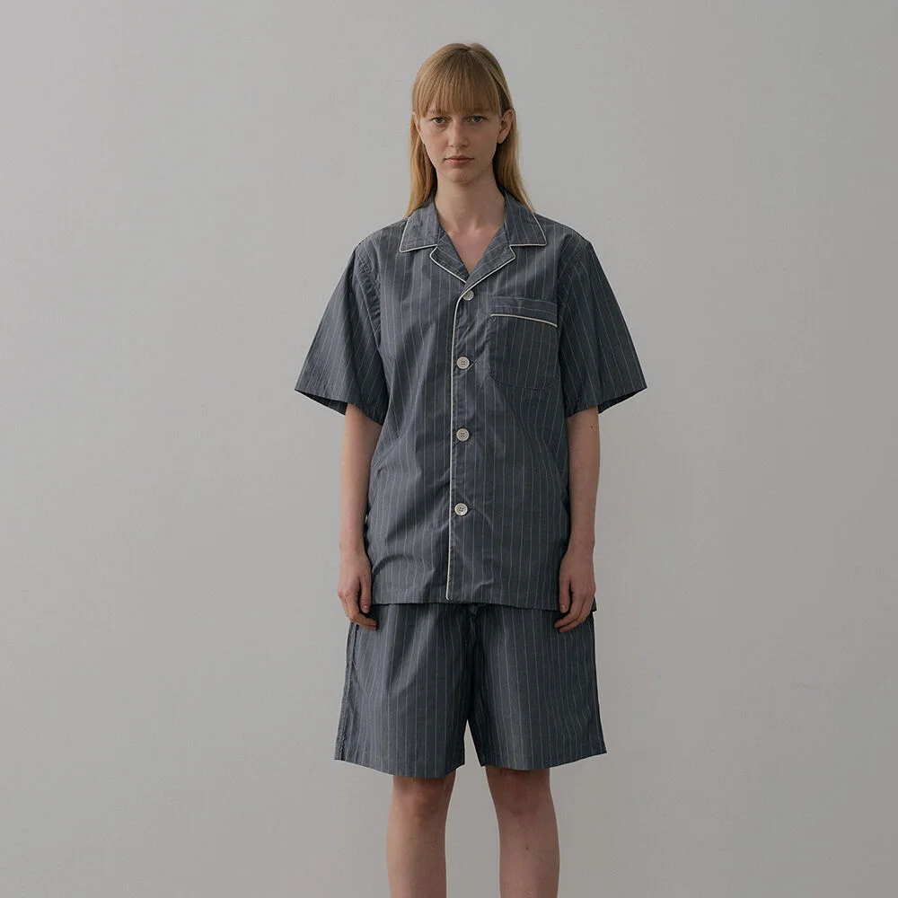 (W) Original Pajama Set Stripe Grey (Short Sleeve)