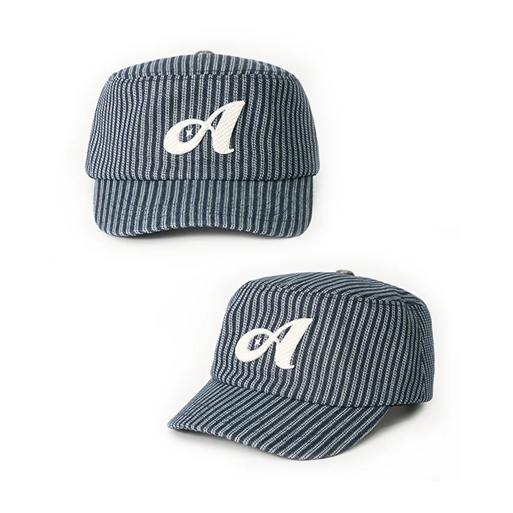 Stripe Stitch Denim Pillbox Cap