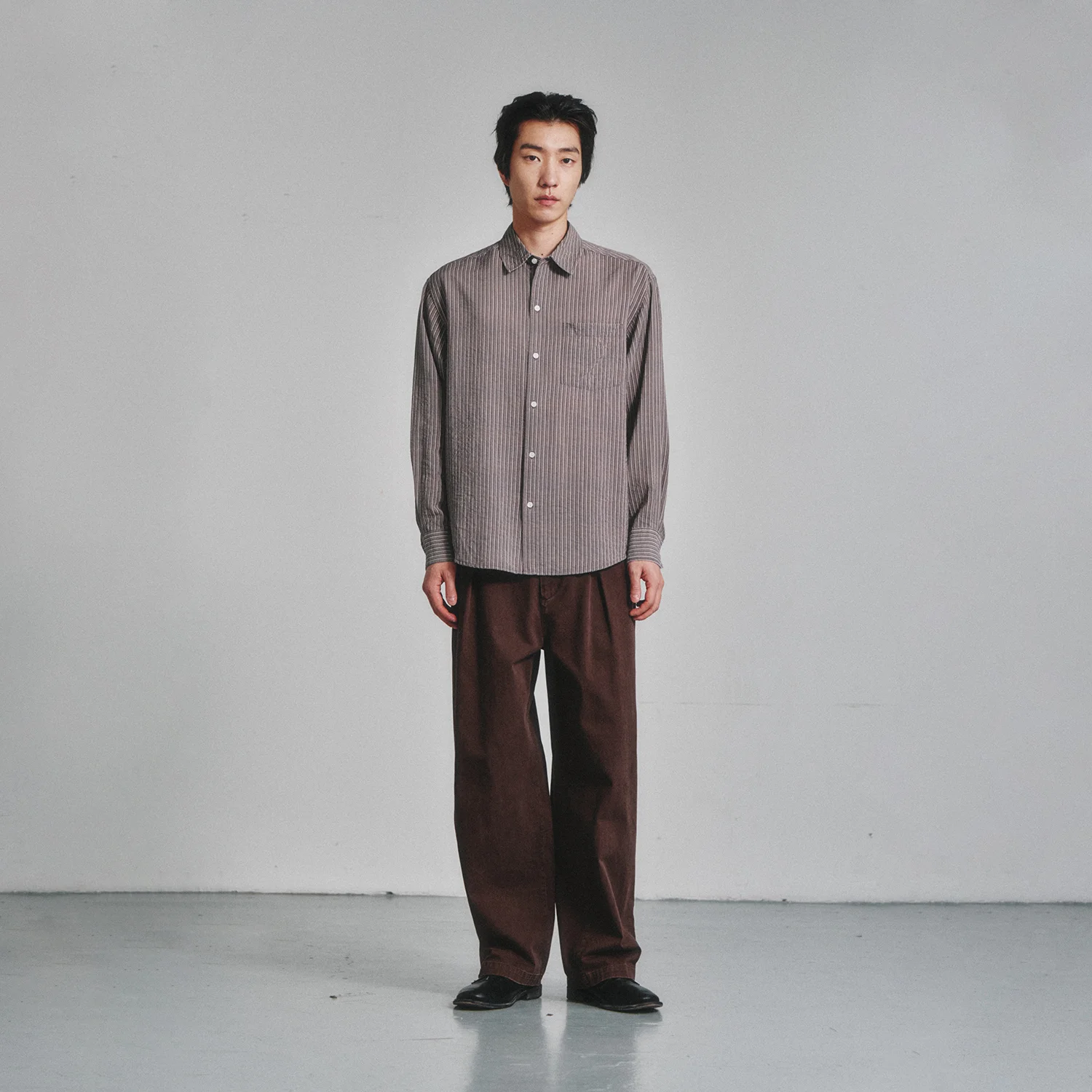 Wrinkle Rayon Shirt_Wood/Cream