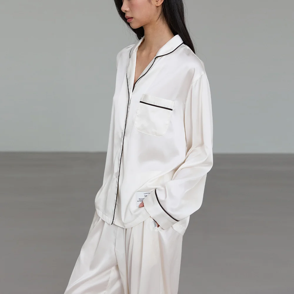 Glossy Silky Pajama Set Cream ivory
