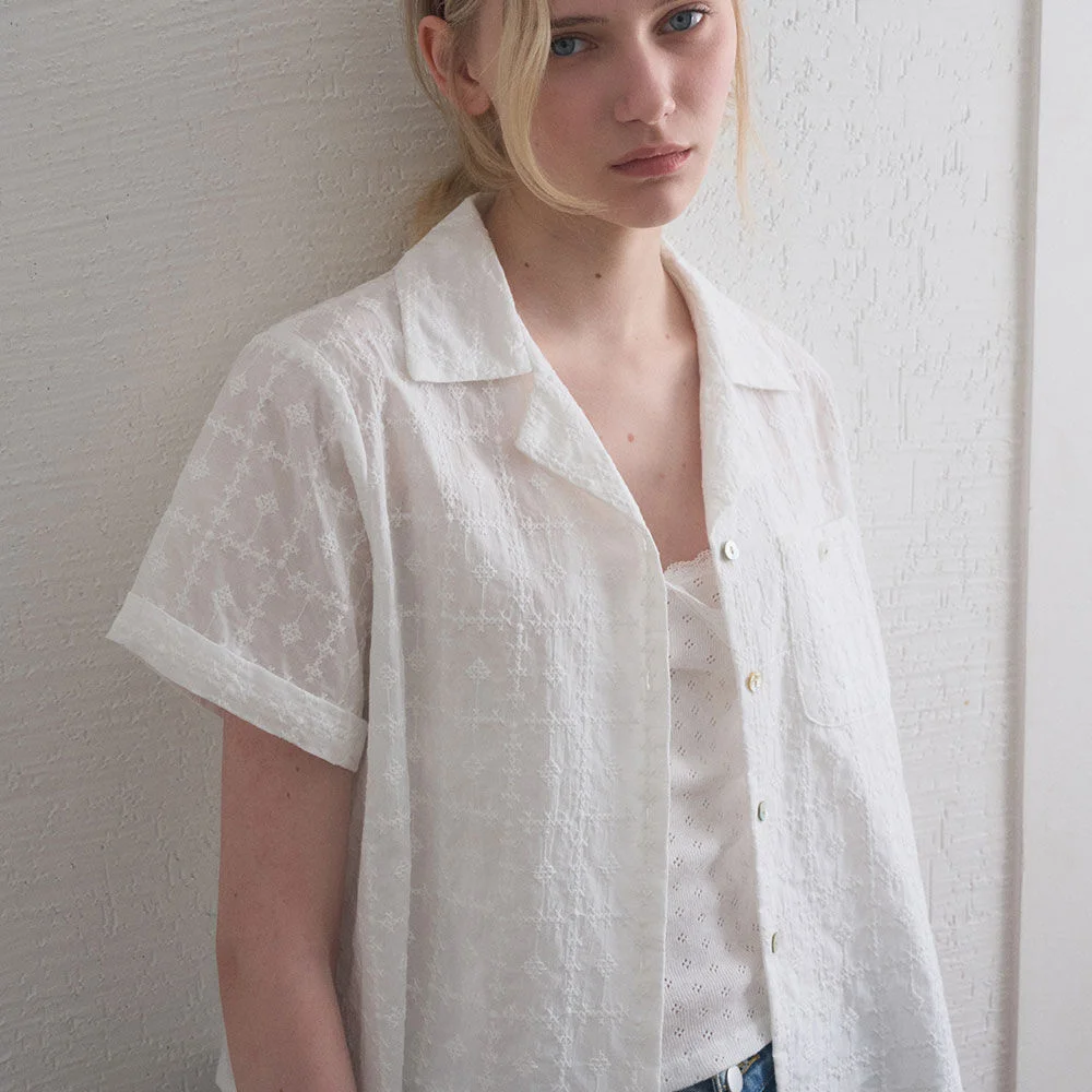 HALE PUNCHING OPEN COLLAR HALF SHIRT_IVORY