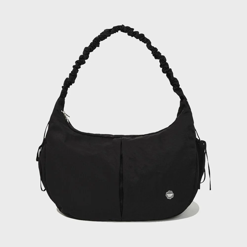 Cloverheart 抽褶 大 尼龍 Hobo Bag Black