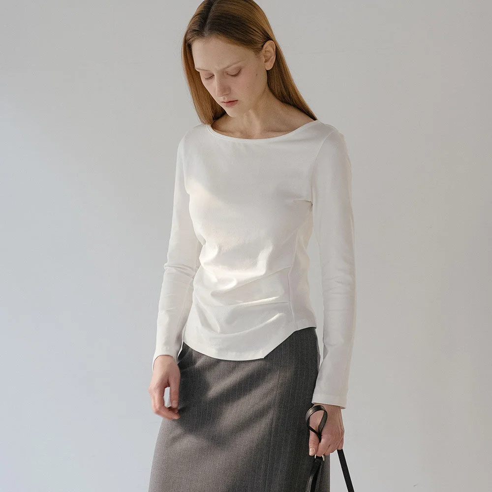 Shirring-tuck longsleeve T-shirt _Ivory