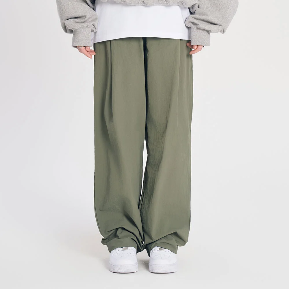 尼龍 單褶 褲子_卡其色