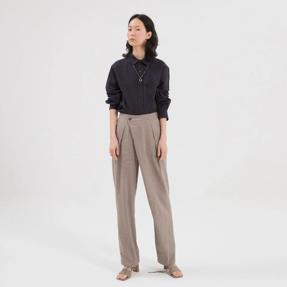 WRAP STRING LINEN PANTS / ASH MOCHA