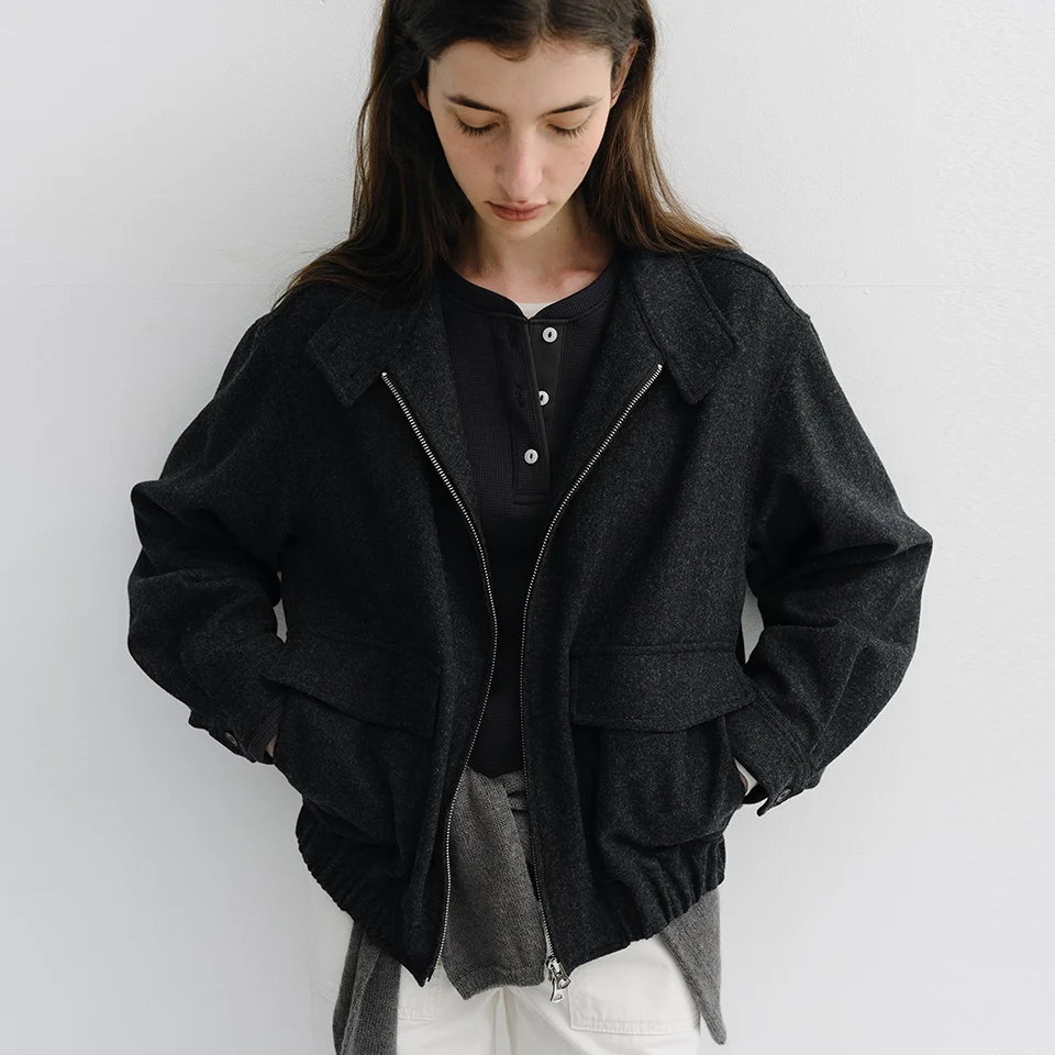 high neck wool blouson jacket (charcoal)