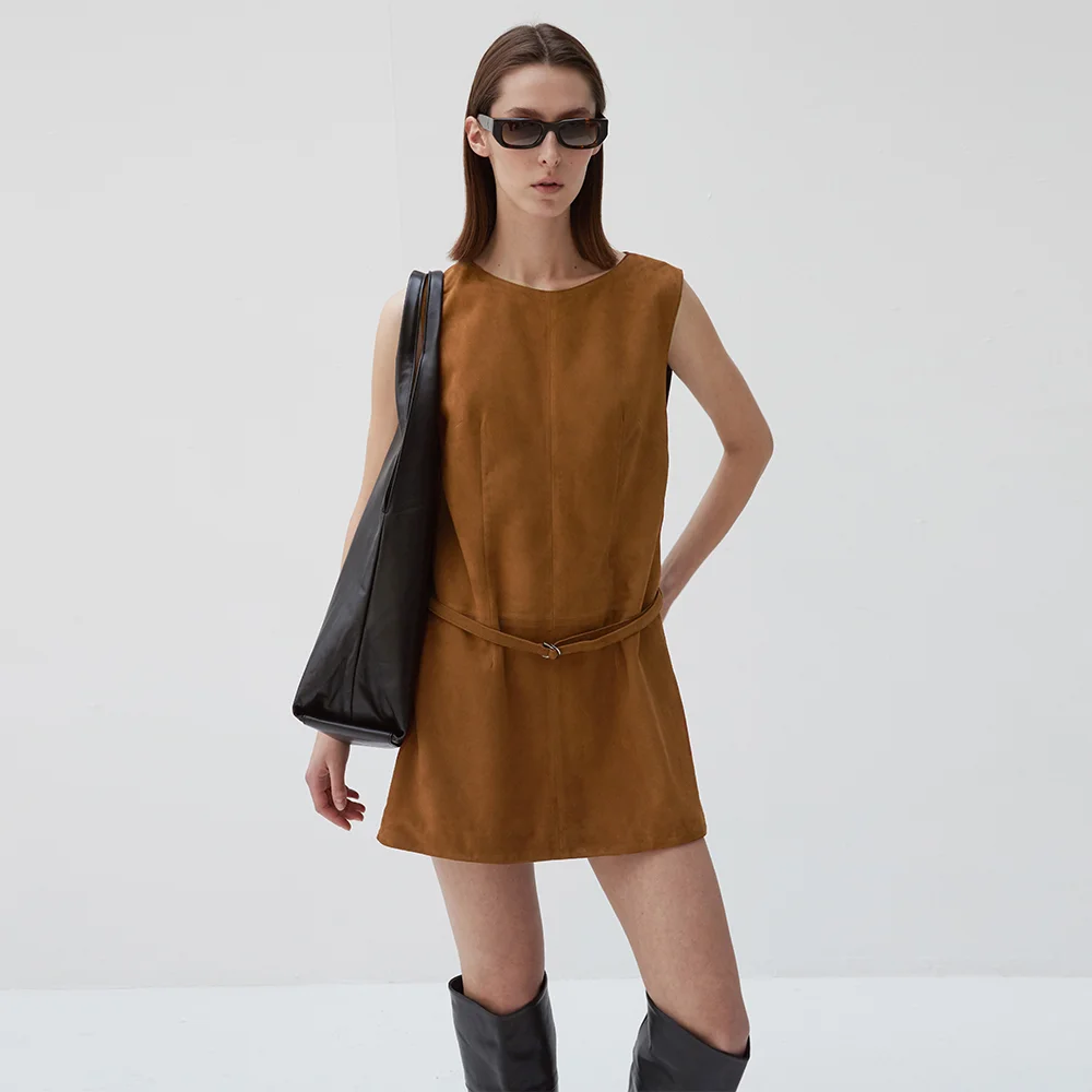 Suede Belted Dress_Camel